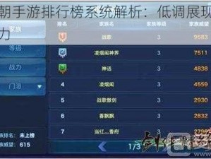 剑王朝手游排行榜系统解析：低调展现功能与实力