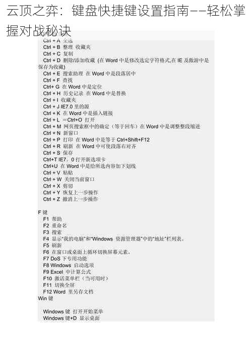 云顶之弈：键盘快捷键设置指南——轻松掌握对战秘诀
