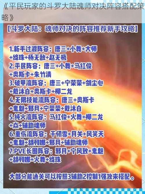 《平民玩家的斗罗大陆魂师对决阵容搭配策略》