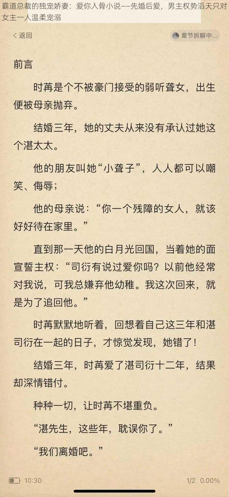 霸道总裁的独宠娇妻：爱你入骨小说——先婚后爱，男主权势滔天只对女主一人温柔宠溺