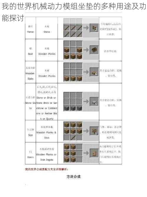 我的世界机械动力模组坐垫的多种用途及功能探讨