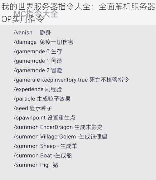 我的世界服务器指令大全：全面解析服务器OP实用指令