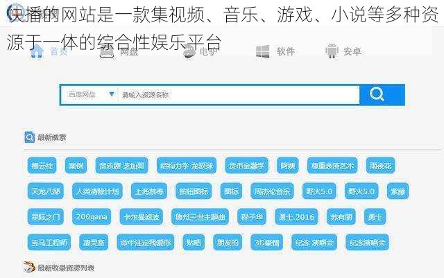 快播的网站是一款集视频、音乐、游戏、小说等多种资源于一体的综合性娱乐平台