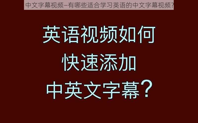 中文字幕视频—有哪些适合学习英语的中文字幕视频？