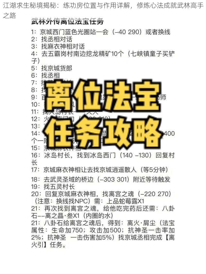 江湖求生秘境揭秘：练功房位置与作用详解，修炼心法成就武林高手之路