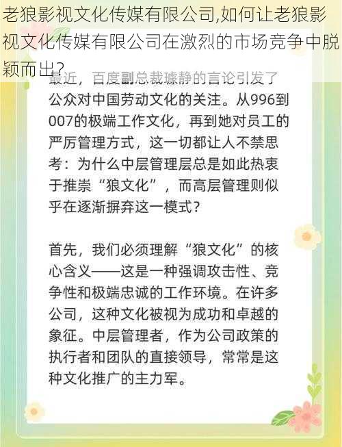 老狼影视文化传媒有限公司,如何让老狼影视文化传媒有限公司在激烈的市场竞争中脱颖而出？