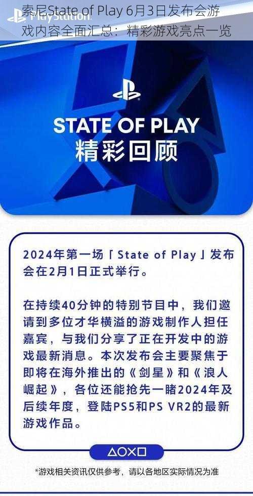 索尼State of Play 6月3日发布会游戏内容全面汇总：精彩游戏亮点一览