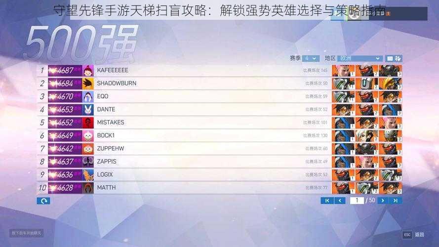 守望先锋手游天梯扫盲攻略：解锁强势英雄选择与策略指南