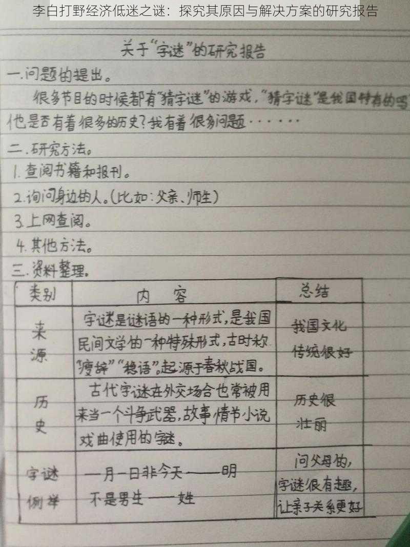 李白打野经济低迷之谜：探究其原因与解决方案的研究报告