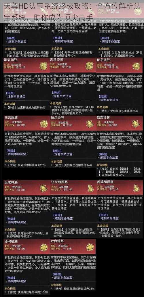 天尊HD法宝系统终极攻略：全方位解析法宝系统，助你成为顶尖高手